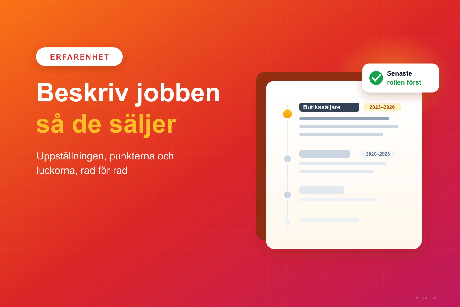 CV:ts erfarenhetssektion som en tidslinje med den senaste rollen överst