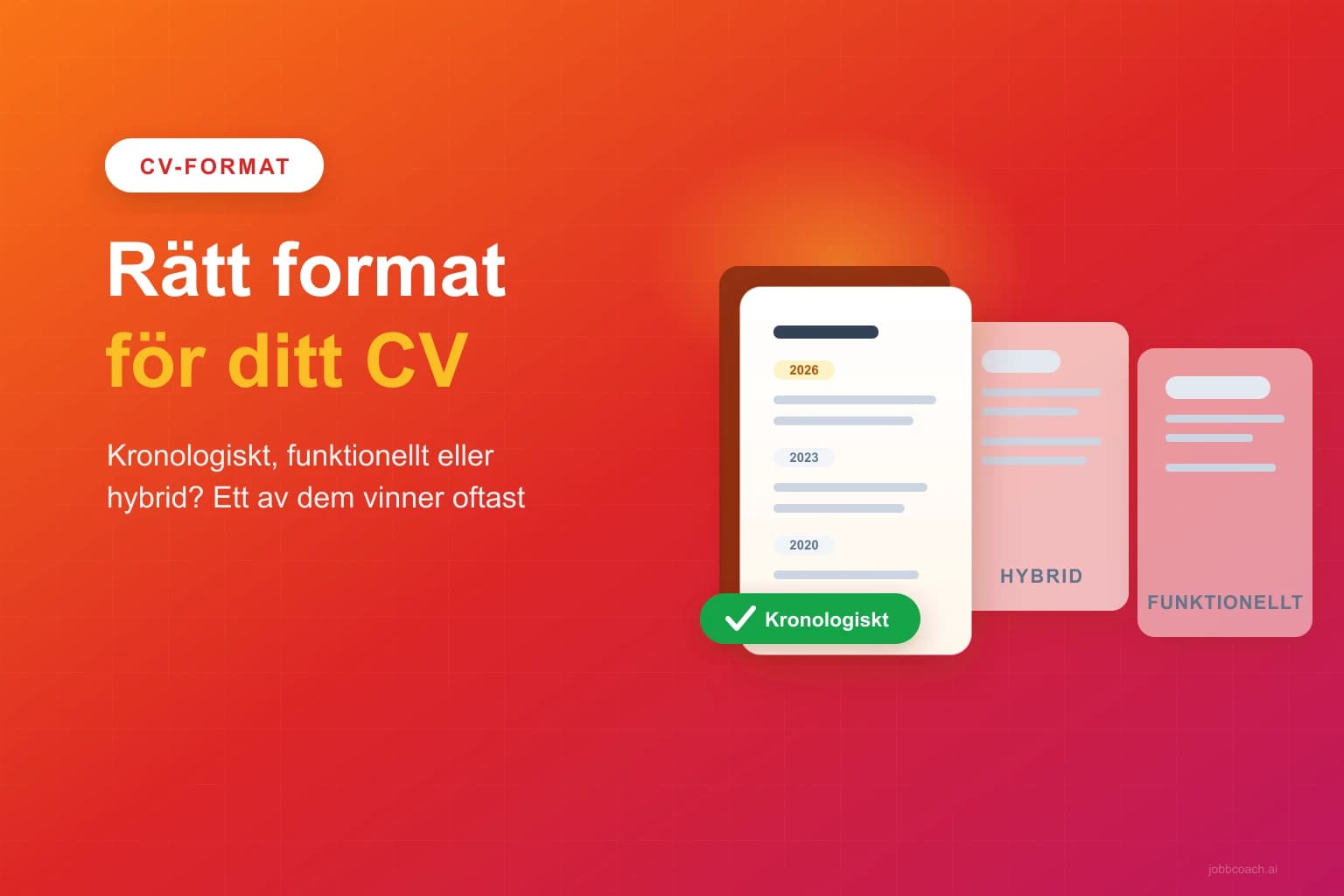 Tre CV-format jämförda sida vid sida där det kronologiska är markerat