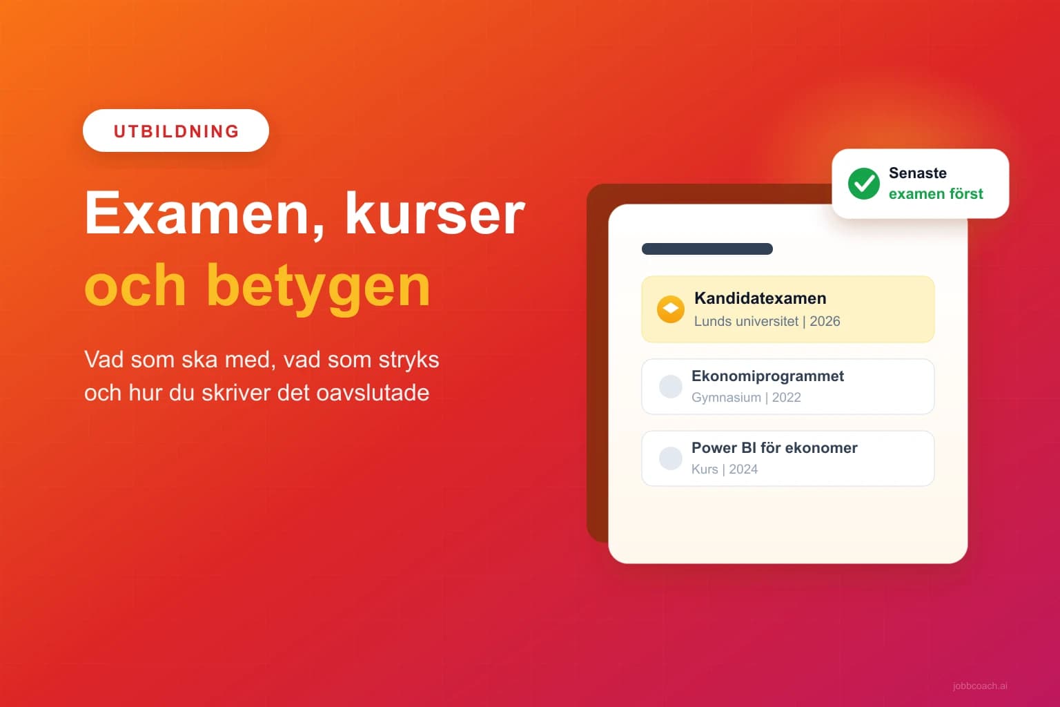 CV:ts utbildningssektion med examen, lärosäte och årtal
