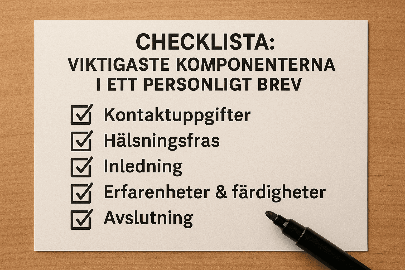 Illustration av ett personligt brev med markeringar på de viktigaste delarna.
