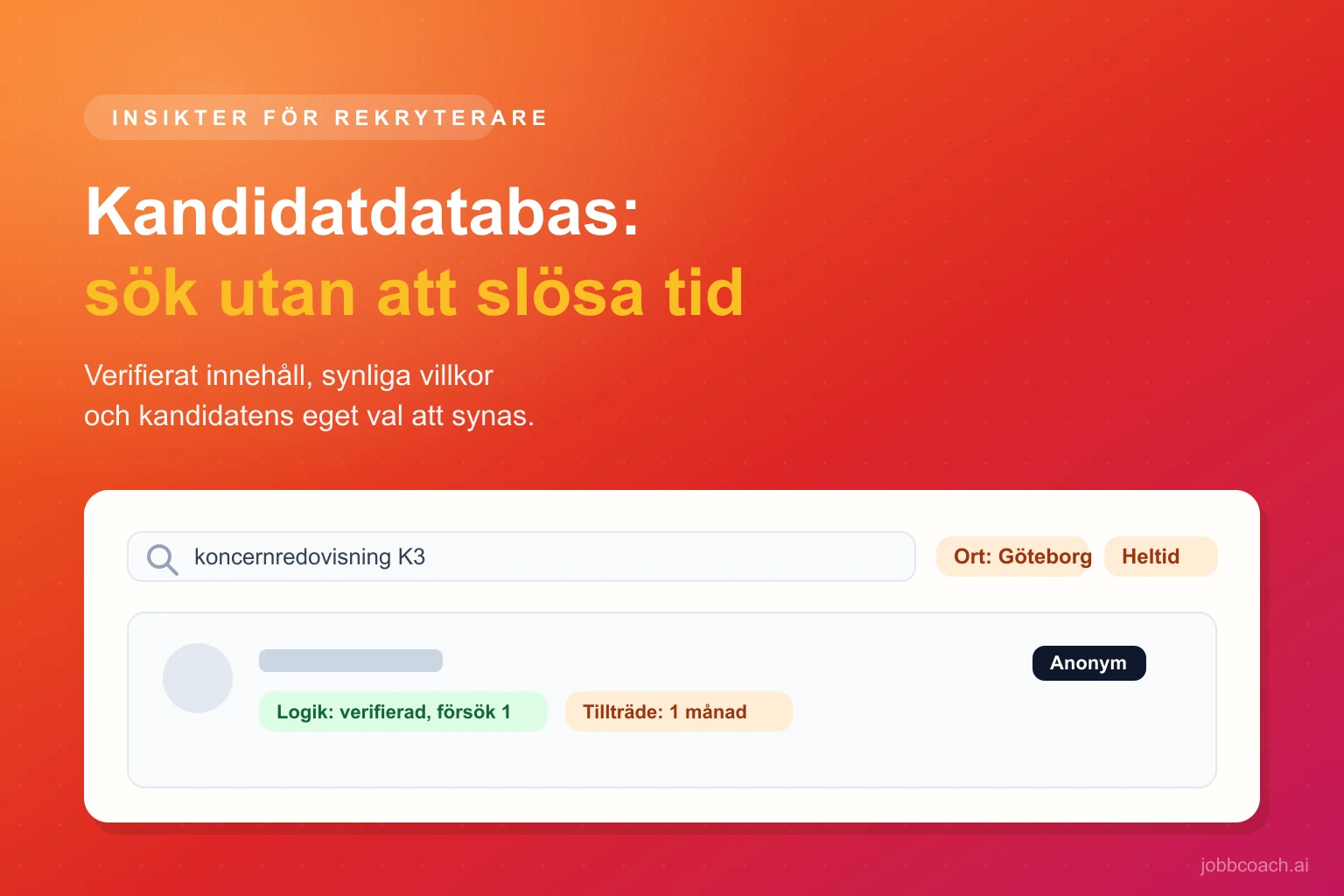 Kandidatdatabas med verifierade profiler och villkorsfilter