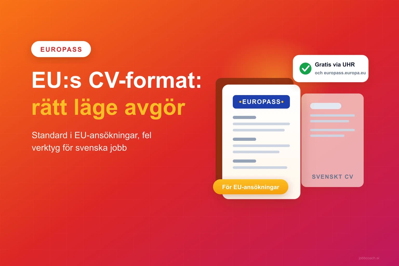 Europass CV-format bredvid ett vanligt svenskt CV