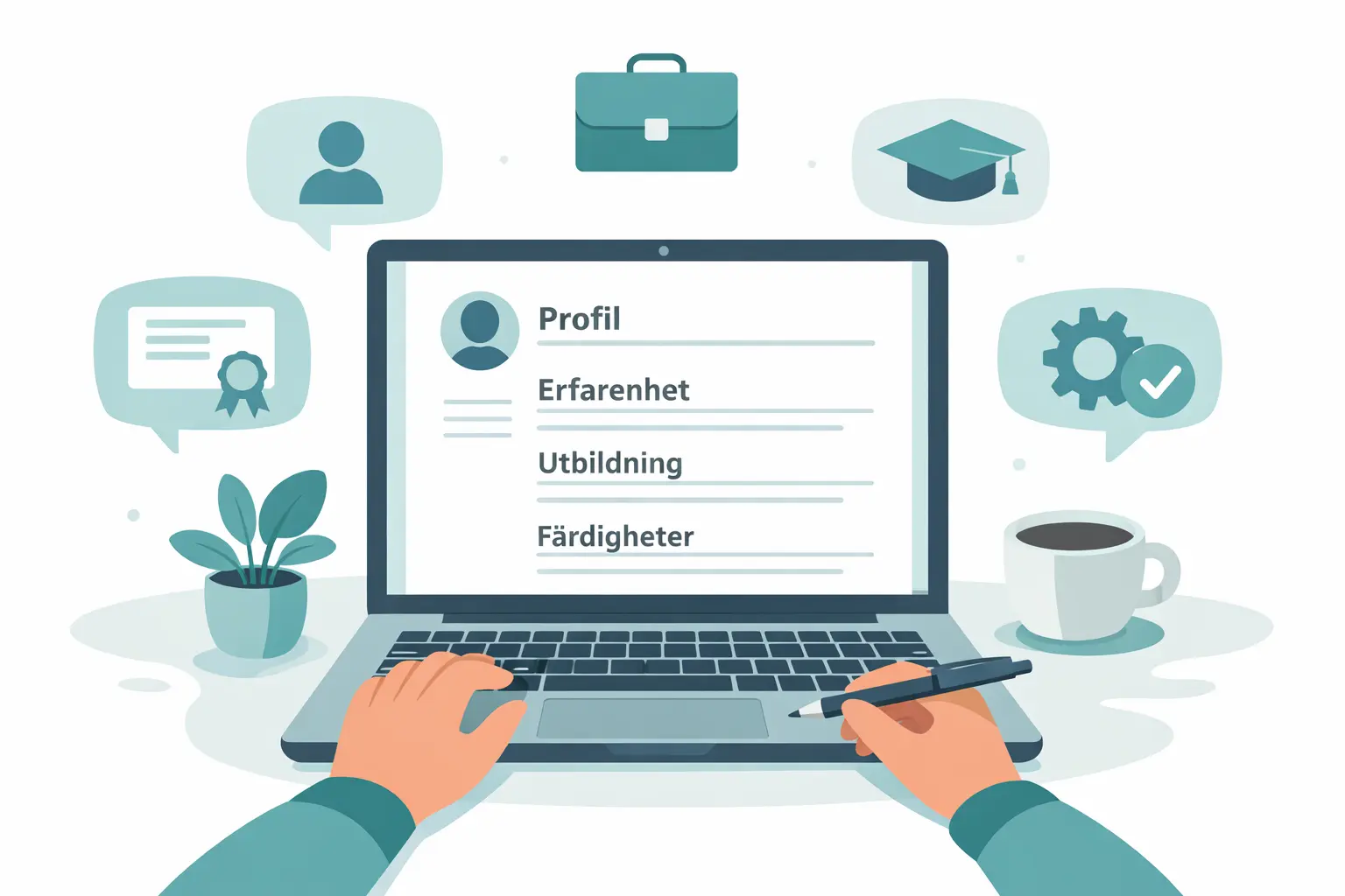 Person som skriver CV på dator