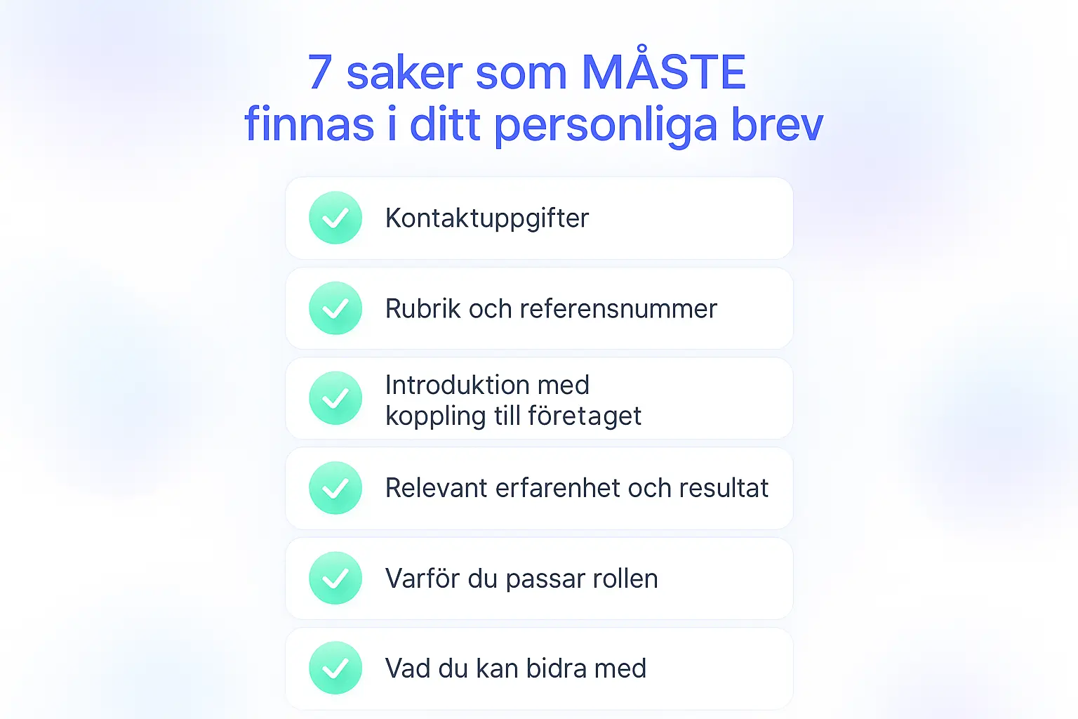 Komplett checklista för innehåll i personligt brev