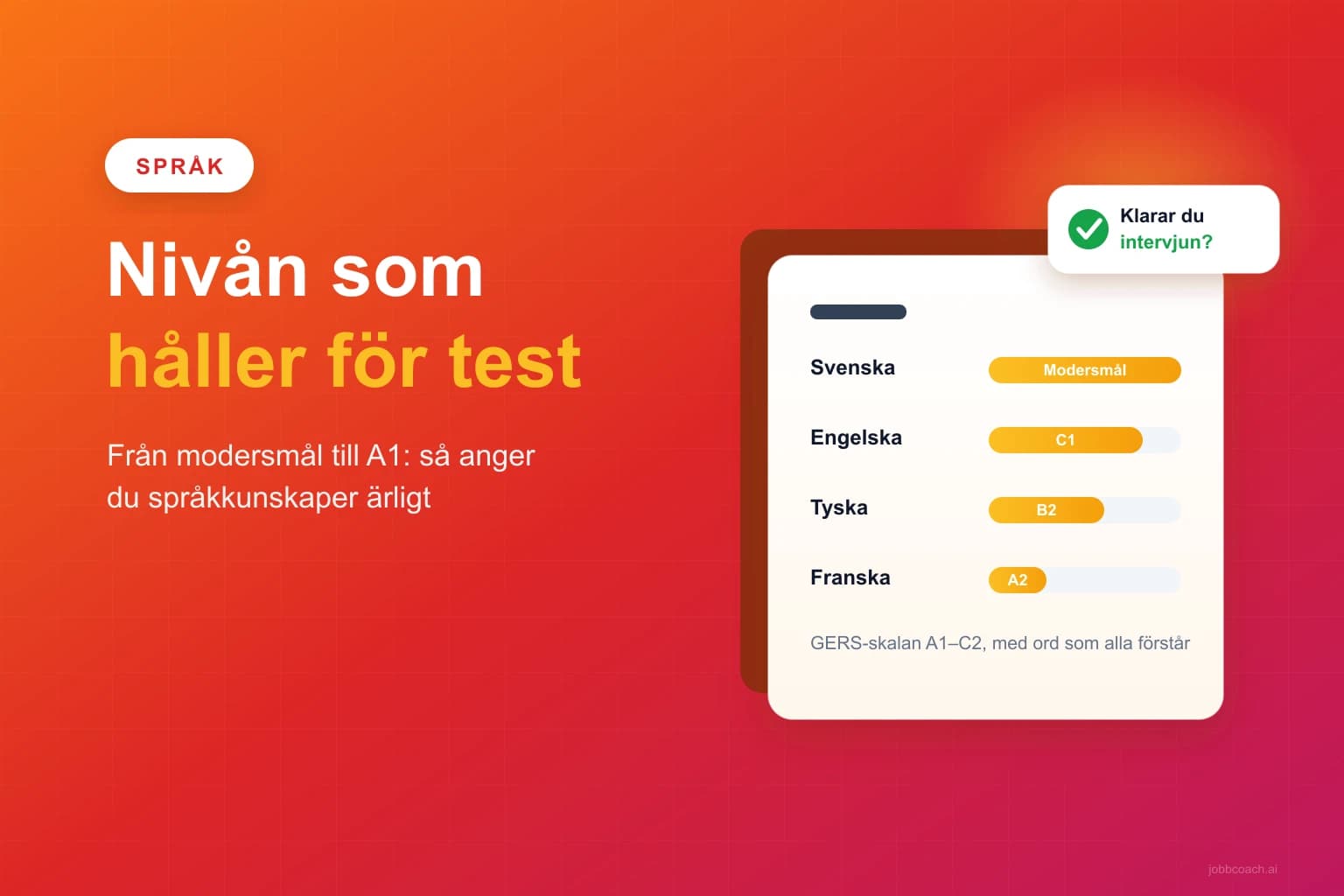 Språksektion i ett CV med nivåer från modersmål till grundläggande
