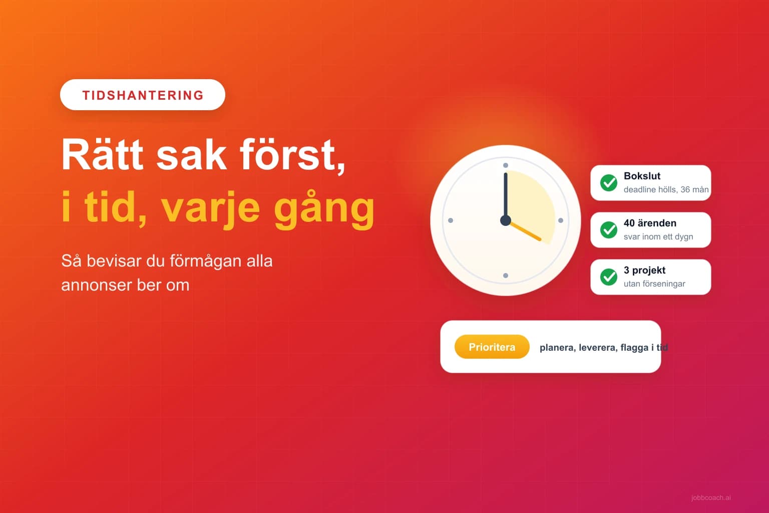 Tidshantering visad i ett CV genom deadlines som hålls