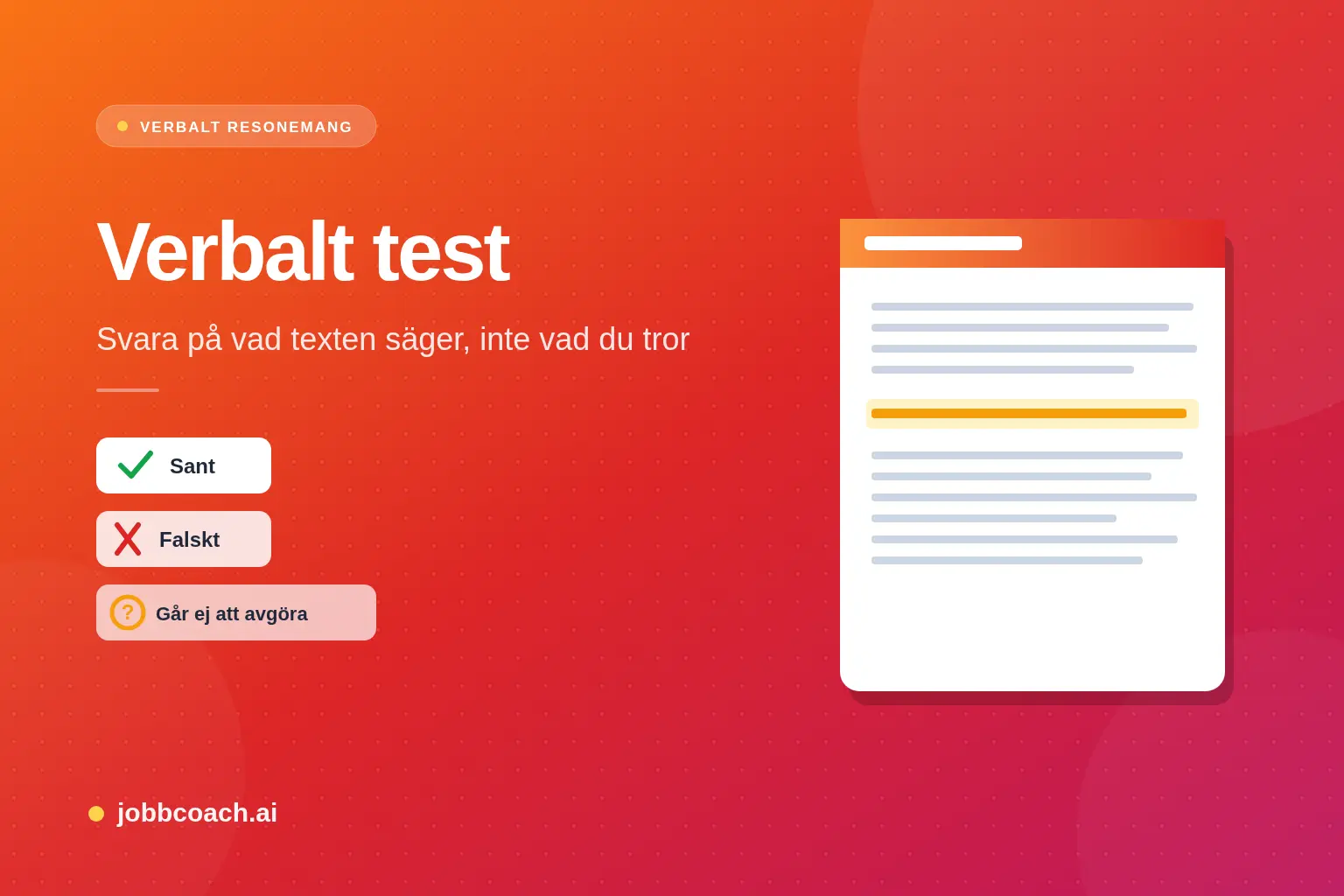 Verbalt test med text och påståenden